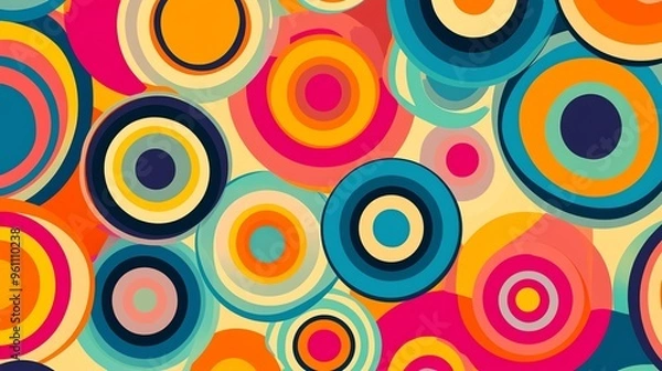 Fototapeta Retro colorful pattern with overlapping circles.
