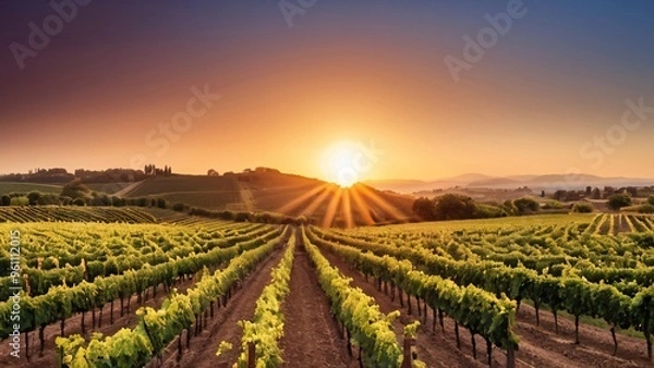 Fototapeta Sunset Over a Vineyard