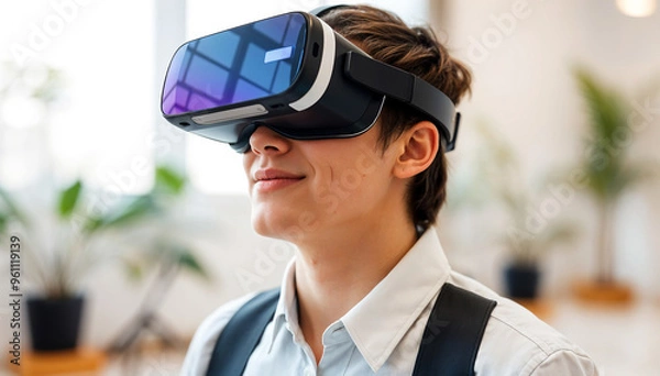 Obraz Latest VR glasses worn by a person immersed in an advanced virtual reality environment.