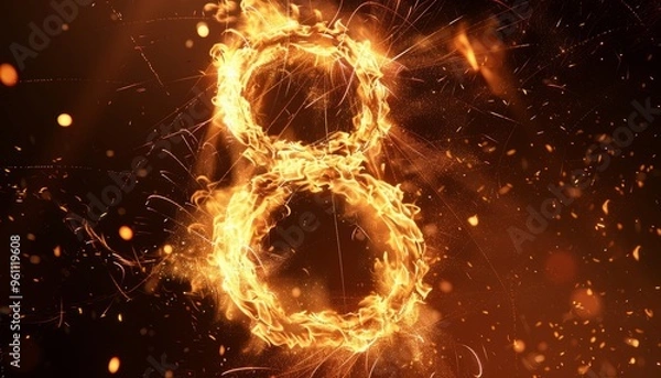 Obraz Eight Years of Sparks: Festive Bengal Fire Celebration with Copy Space