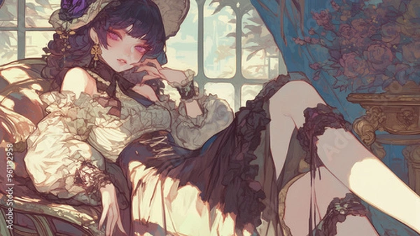 Fototapeta 日本発のロリータファッションを楽しむクールな女性