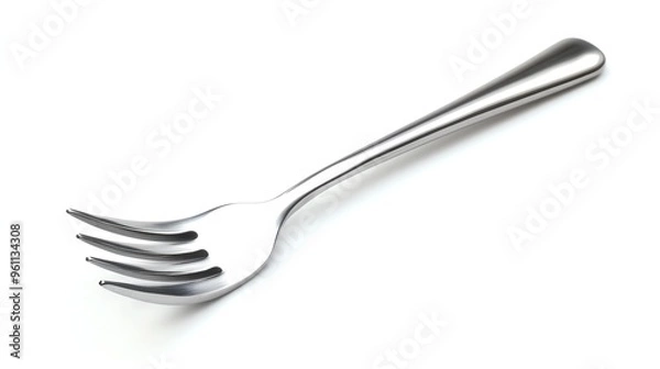 Fototapeta Shiny silver fork isolated on white background.