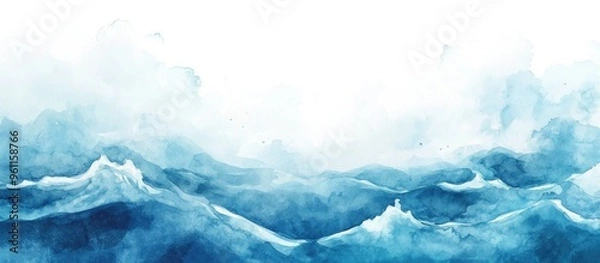 Fototapeta Serenity of the Ocean: A Captivating Watercolor Depiction of Waves and Sky