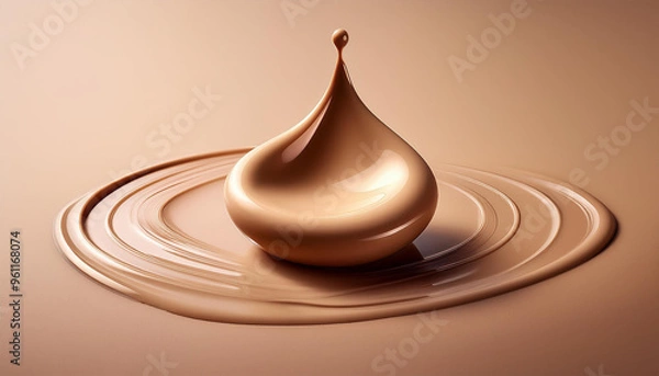 Obraz 柔らかい背景に、液体ファンデーションのひとつの丸い雫、コピースペースあり