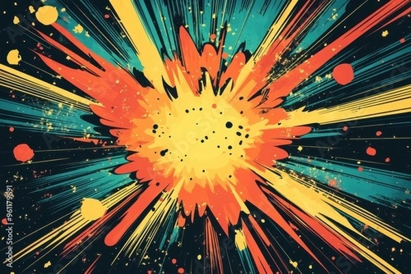 Fototapeta A vibrant explosion of colors with dynamic lines and splatters, evoking energy and movement.