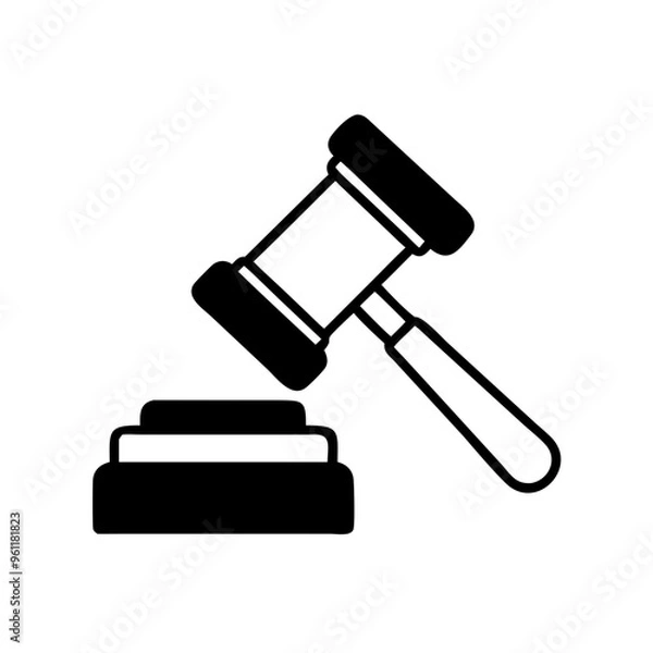 Fototapeta Judge's gavel striking wooden block on a white background for legal contexts.