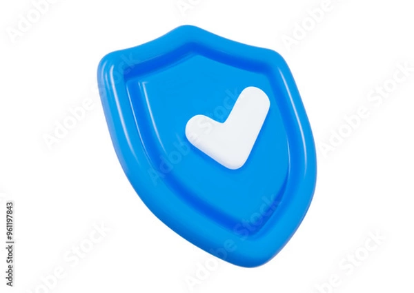 Fototapeta 3d blue shield with check mark. Concept of secure protection. Stock vector illustration on isolated background.