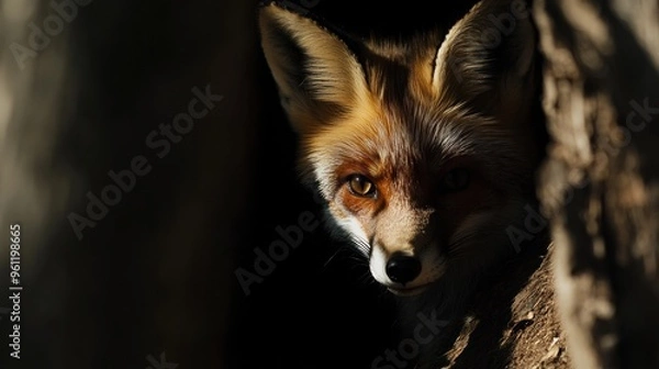 Fototapeta A Curious Fox Peering Through the Trees