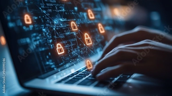 Fototapeta Enhancing Cybersecurity with Advanced Technology and Digital Lock Icons