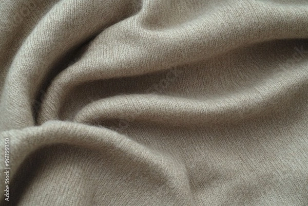 Fototapeta Close-Up Macro Shot of Beige Wool Fabric with Fine Texture and Subtle Stitching