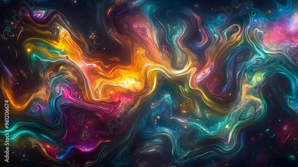 Fototapeta Mesmerizing holographic art piece featuring swirling patterns and iridescent colors that create a captivating and futuristic digital artwork