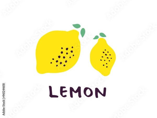 Fototapeta かわいいレモンとLEMON文字／手書き文字ベクターイラスト