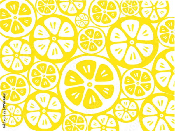 Fototapeta かわいいレモンのテクスタイル／手書きイラストベクター素材