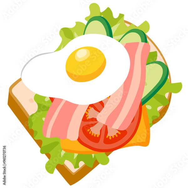 Fototapeta ベーコンと目玉焼きのオープンサンドイッチのベクターイラストレーション