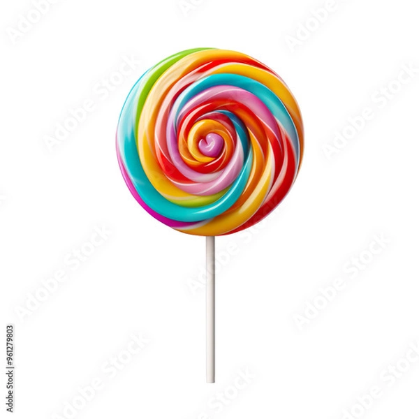 Obraz A delicious colourful round lollipop isolated on transparent and white background