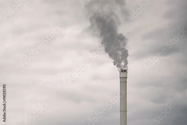 Obraz Smokestack with emissions under overcast sky
