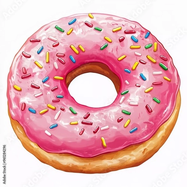 Obraz Colorful pink icing donut cartoon. Nice pink frosting donut with sprinkles clipart