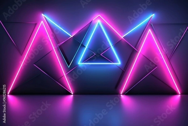 Obraz Glowing neon triangular shapes in dark background