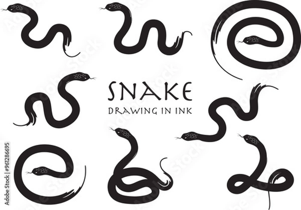 Fototapeta 筆書き風の蛇のイラスト　ベクターデータセット