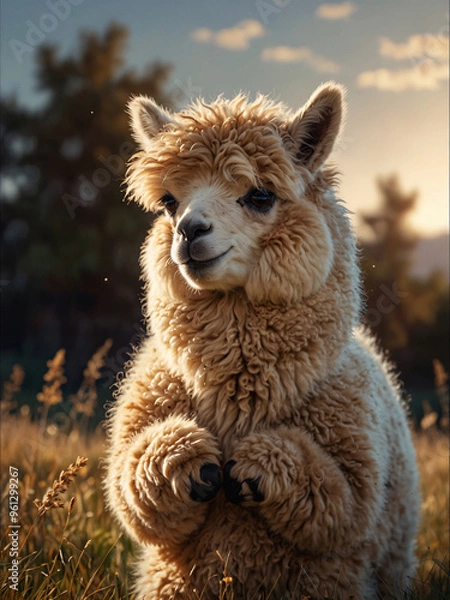 Fototapeta A heartwarming scene featuring a tiny alpaca