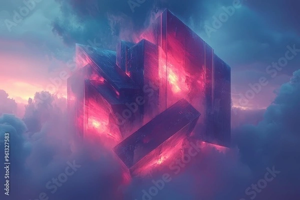 Obraz Mysterious glowing crystal structure in fantasy landscape