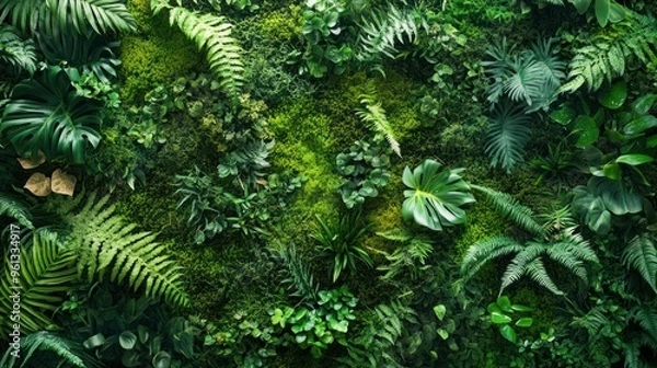 Obraz Top view green moss forest nature texture background. AI generated