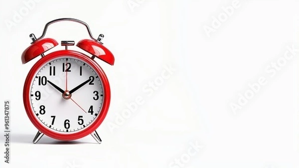 Obraz A vibrant red alarm clock displaying the time, symbolizing punctuality, time management, and daily routines.
