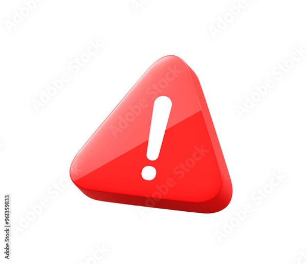 Fototapeta Warning sign PNG icon 3d isolated transparent background alert danger caution symbol safety hazard security exclamation triangle clipping path. Notification attention critical problem alarm message.