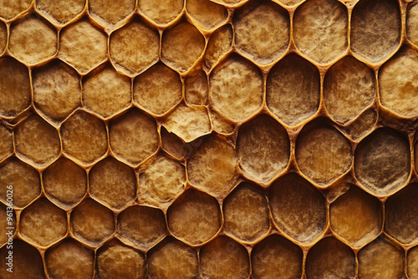 Fototapeta A detailed background of honeycombs, showcasing the intricate hexagonal pattern crafted by bees