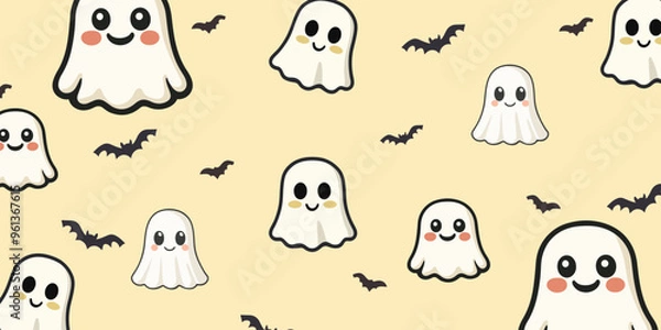 Fototapeta Cute Halloween pattern on a bright colored background.