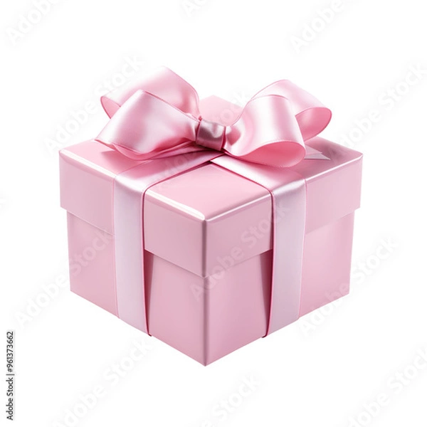 Obraz Cute pink gift box isolated on transparent and white background