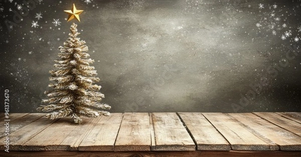 Fototapeta The image shows snow falling over Christmas decorations and trees on a black background.