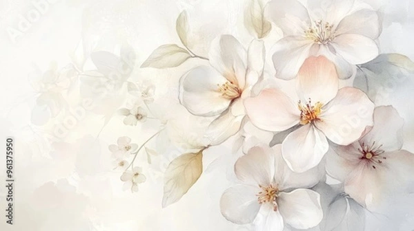 Fototapeta Elegant Watercolor Flowers: A Serene Floral Arrangement with Soft Colors and Delicate Petals