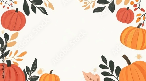 Fototapeta A festive frame of vibrant pumpkins and crisp autumn leaves, great for a Halloween greeting or fallthemed art.