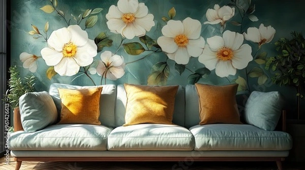 Fototapeta delicate white floral wallpaper pattern with intricate botanical illustrations soft pastel accents and subtle textures create an elegant vintageinspired design