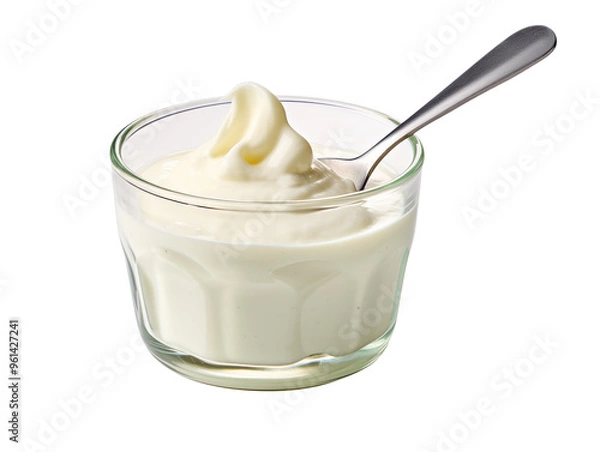 Obraz Fresh yogurt with spoon isolated on transparent and white background