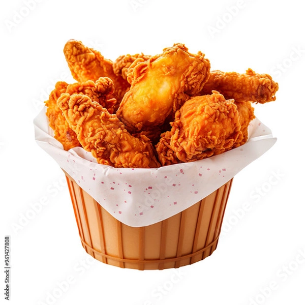 Fototapeta Fried chicken in paper bucket isolated on transparent and white background