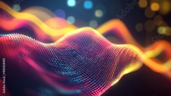 Fototapeta Abstract visualization of colorful waves representing data or sound.