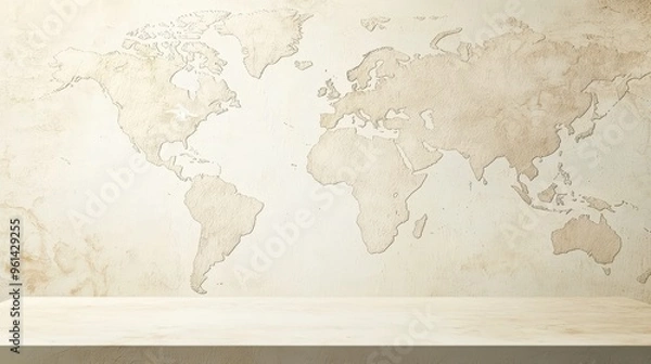 Fototapeta World Map Background with Empty Tabletop