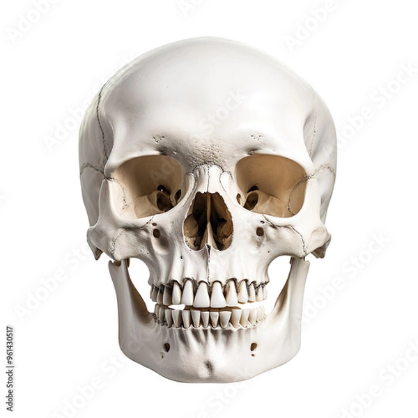 Obraz Front view of human skull isolated on transparent and white background