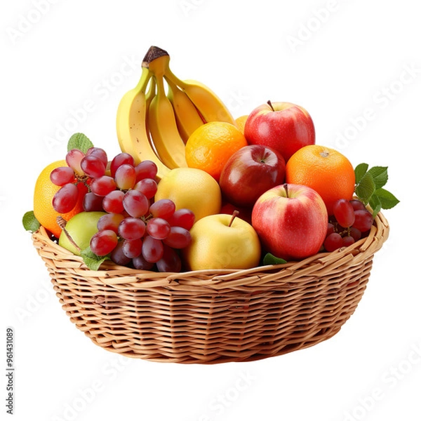 Obraz fruit in a rattan basket isolated on transparent and white background