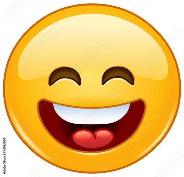 Obraz Smiling emoticon with open mouth and smiling eyes