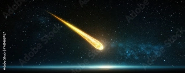 Fototapeta A glowing comet streaking across a starry night sky, celestial glowtime, awe-inspiring and cosmic.