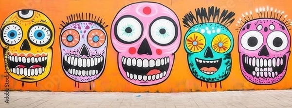 Fototapeta Glowing street art in a dimly lit urban environment, vibrant and rebellious, street glowtime, artistic and bold.