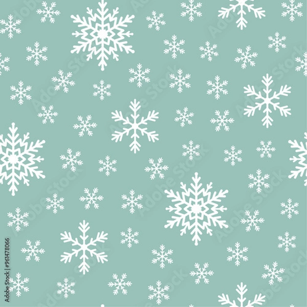Fototapeta Seamless winter christmas pattern with white and green snowflakes design.