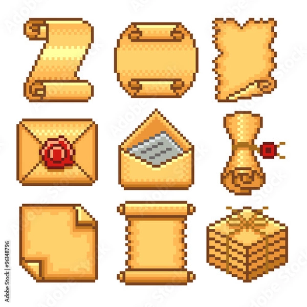 Obraz Pixel paper scrolls icons vector set