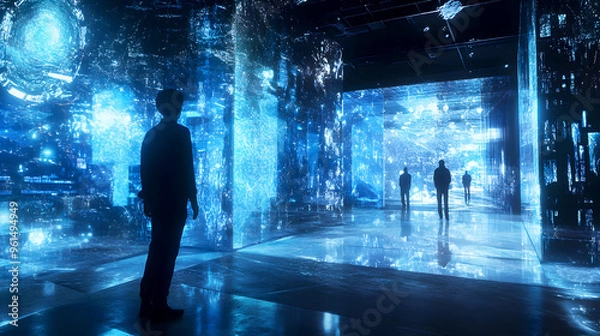 Fototapeta Holographic projections filling the space, creating a futuristic, interactive environment