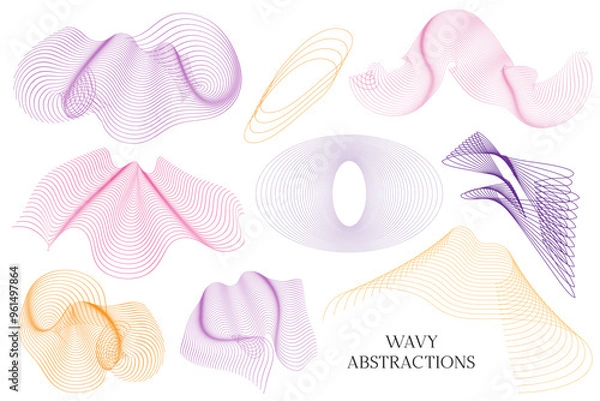 Fototapeta Wavy linear elements for design. Abstract fluid geometric shapes. Stylized line art. Technology and science illustration. Digital frequency track equalizer. Optical Illusion curves and swirls. Vecor