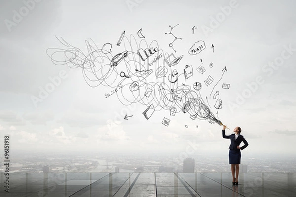 Fototapeta Businesswoman play pipe