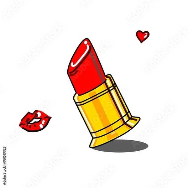 Fototapeta Vintage Style Isolated Flat JPEG Illustration of Lipstick, Kiss Stain, and Heart 